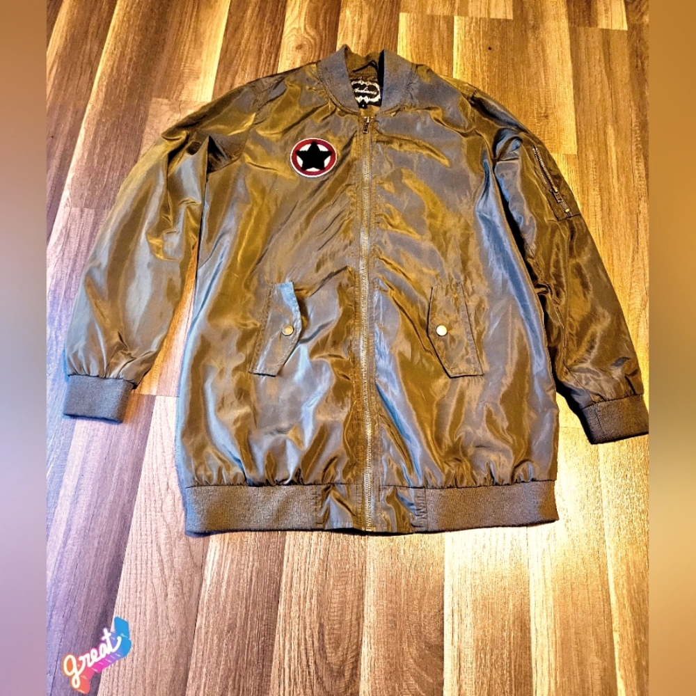 Olive Green Long Bomber Jacket